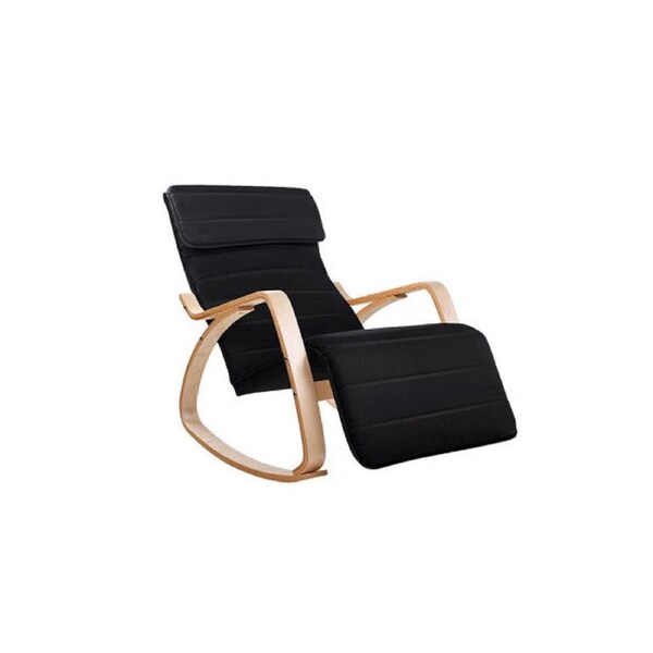 Fabric Rocking Armchair with Adjustable Footrest - Black