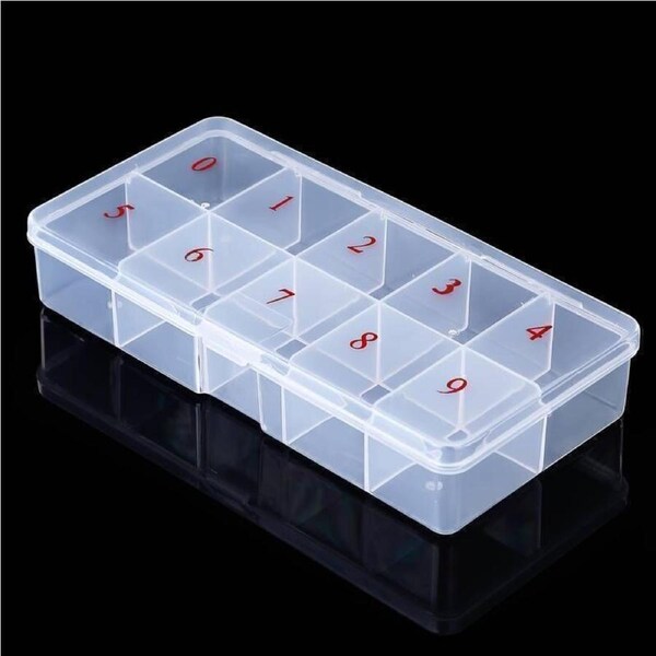 Empty Plastic Storage Box Nail Art False Tip Makeup Container Case 10 Slots