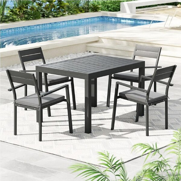 Aluminum Gardeon 5 Piece Outdoor Dining Set Extendable Table Setting Black
