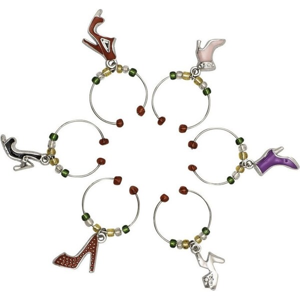 6pc Avanti Wine Charms/Markers Rings for Wine/Champagne/Cocktail Glass Shoes