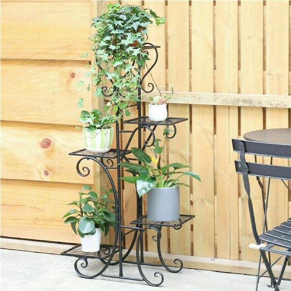 5 Tier Iron Plant Stand 5 Pots Flower Display Ladder Shelf Sturdy and Durable