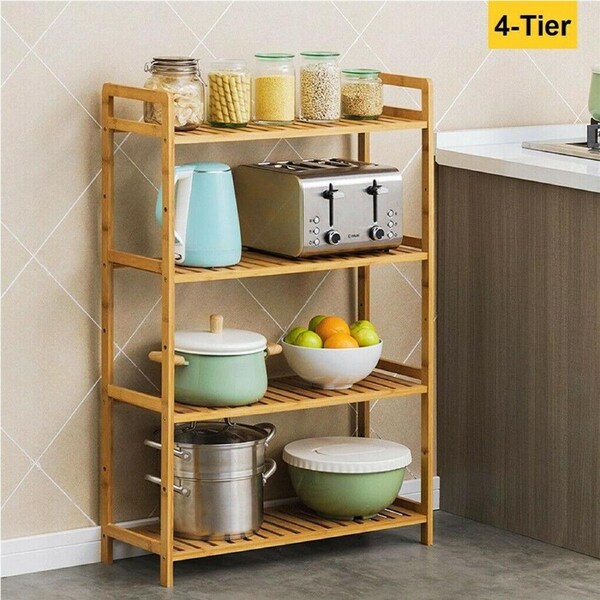 Bamboo 4 Tier Storage Shelving Unit Bedroom Kitchen Rack Stand Bookshelf Freesta