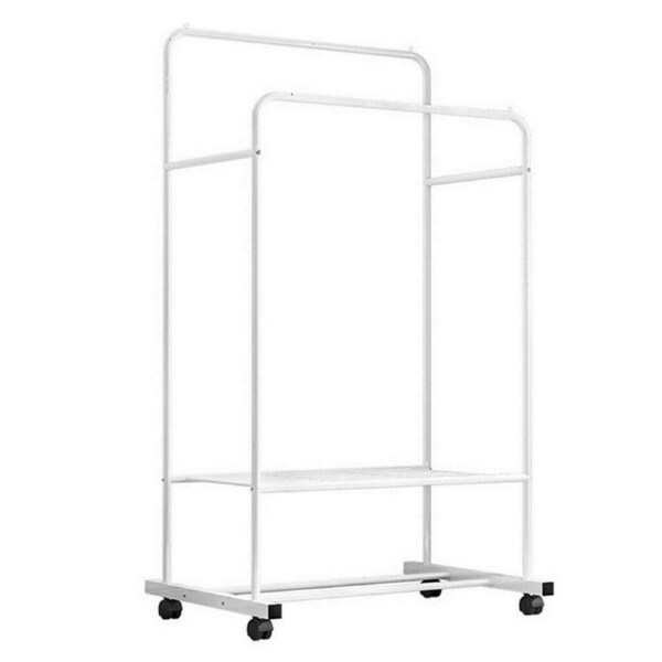 1.5m Large Clothes Rack Double Rail Rolling Stand Shoes Rack Storage Shelf White