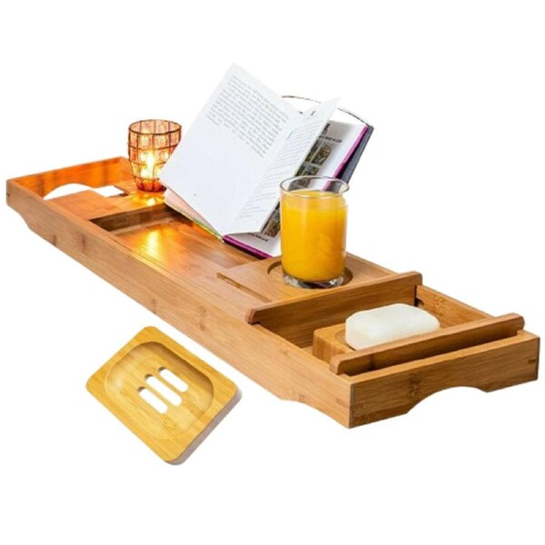 Extendable Fashion Convenient Bamboo Bathtub Bridge Tub Caddy Tray Rack Home Spa