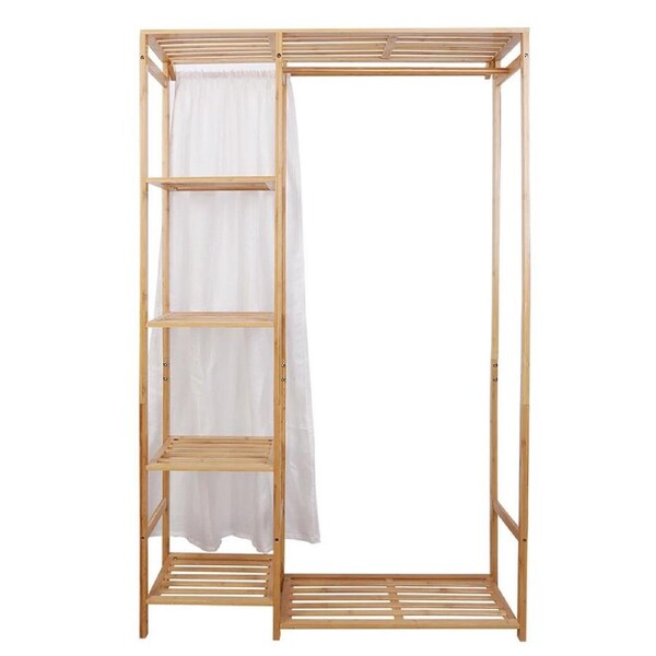 6 Tier Dustproof Bamboo Garment Clothes Rack Storage Shelves Closet Stand 4 Grid