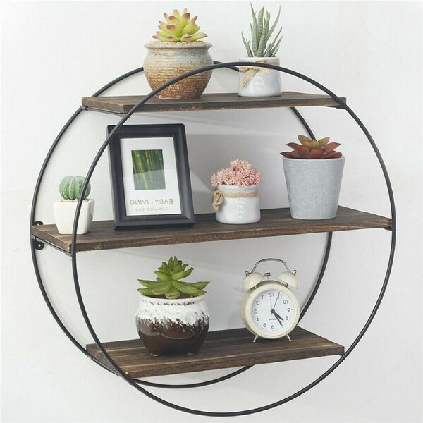 Metal Frame Round Wall Floating Ledge Shelf Book Storage Spice Rack Home Decor