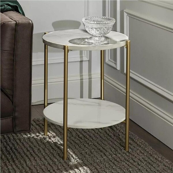 Marble Coffee Table Side End Tables Bedside Table Furniture with Solid Metal Frame