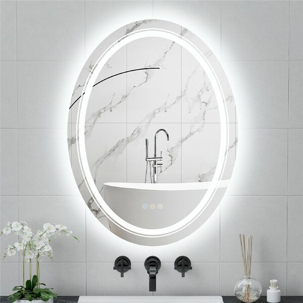 Oval LED Bathroom Mirror Anti-Fog Dimmable Lights Makeup Mirror with Smart Switch