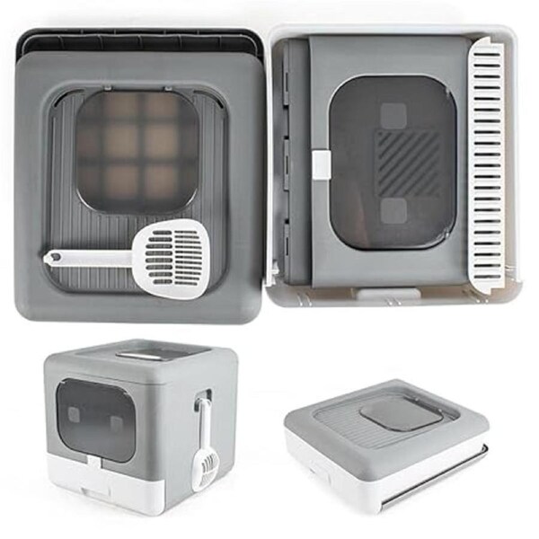 Cat Litter Box Fully Enclosed Kitty Toilet Trapping Sifting Odor Control Basin