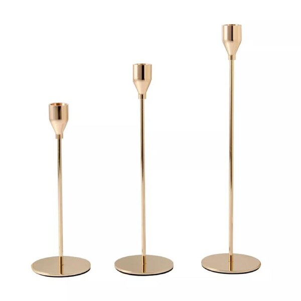 3X Taper Candle Holders Gold Table Decorative Candlestick Holder Wedding Dinning