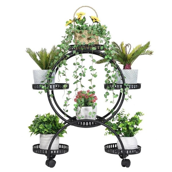 Metal Plant Stand Rack 4Tier Indoor Flower Pot Stand with Wheels for Living Room