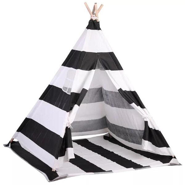 Kids & Pets 130CM Teepee Tent Playhouse 100% Natural Cotton Canvas with Window