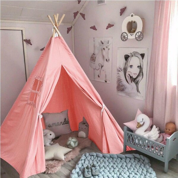 Huge Indian Canvas Teepee Kids Toys House Children Tent for Indoor Outdoor Game