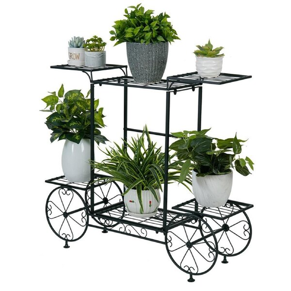 Large Metal Garden Cart Plant Stand Parisian Style Flower Display Rack Holder