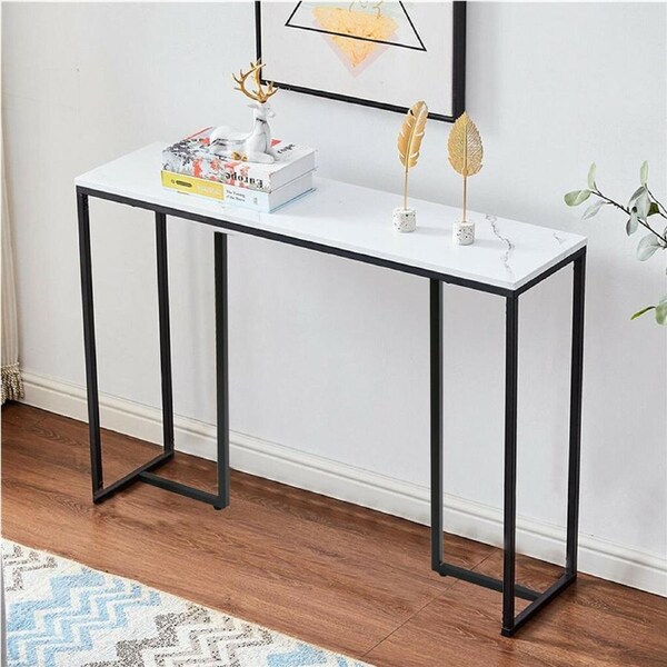Modern Accent Faux Marble Console Table Black Metal Frame Hallway Living Room