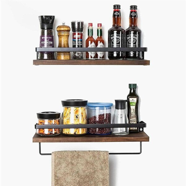 2X Floating Bathroom Shelves Wall Mounted Storage Wood Shelf for Kitchen Bedroom