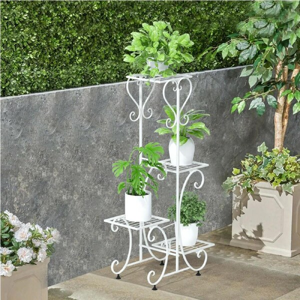 Practical Plant Stand Wrought Iron Flower Pot Holder Corner Plant Shelf Organize