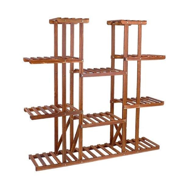 116CM Tall Plant Display Shelf Wood Plant Stand Carbonized Flower Rack Indoor