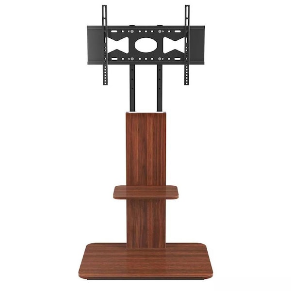 Sturdy Wooden Floor TV Stand with Shelf Height Adjustable Corner TV Stand Mount