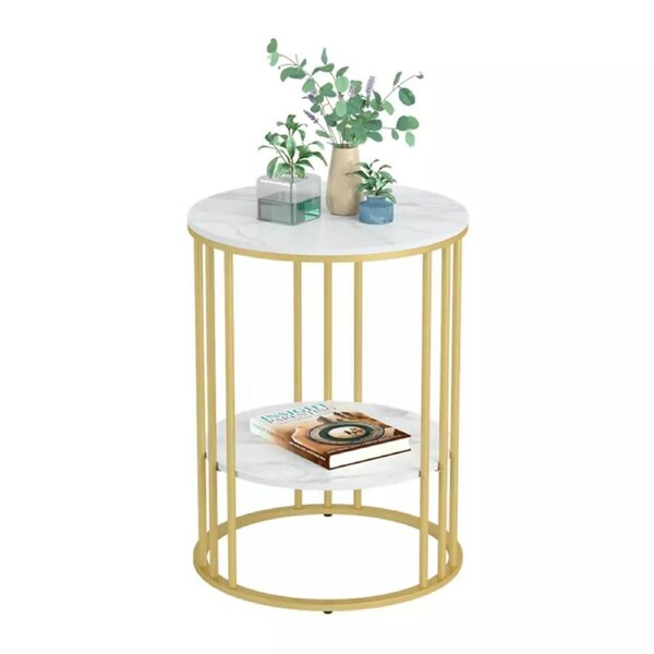 Round Side Table Gold Metal Frame End Table Marble Accent Coffee Table Nightstan