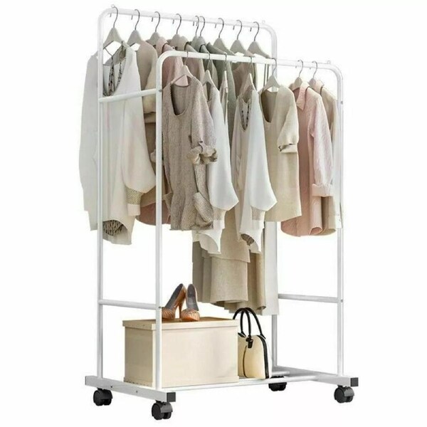Portable Metal Pipe Clothes Garment Rack Large Wardrobe Closet Storage on Wheels