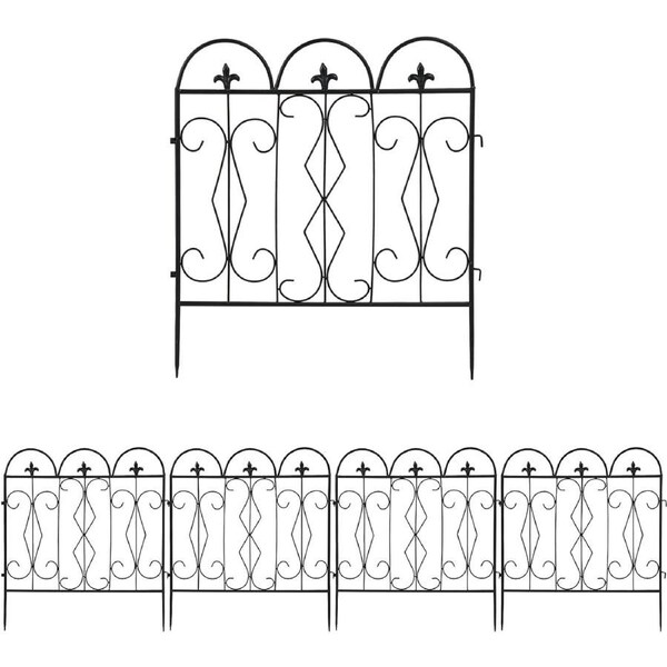 5PCS Outdoor Black Thicken Metal Garden Fence Folding Flower Bed Animal Barrier