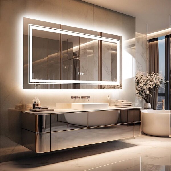 LED Bathroom Mirror Double Light Vanity Makeup Mirror Tall Full-Size Body Mirror