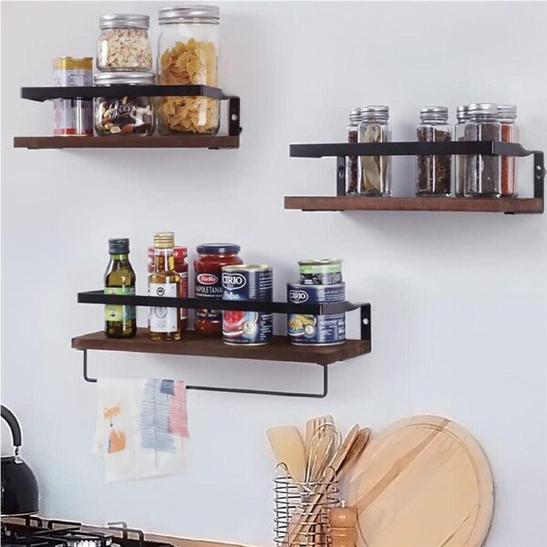 Set of 2 Rustic Floating Shelves Wall Mounted Storage Shelves Kitchen Bathroom
