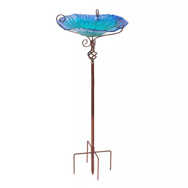 Glass Bird Bath Outdoor Garden Bird Feeder Bath Food Station Freestanding Stake