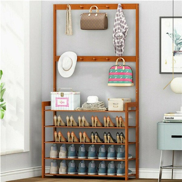 Large Hall Tree Entryway Coat Hat Stand Shoe Storage Console Table Home Office