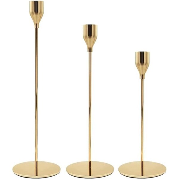 Set of 3 Elegant Gold Candle Holder Candlestick Stand Wedding Table Centrepiece