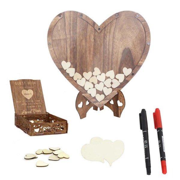 Personalized Wedding Guest Book 88Pcs Heart Drop Top Rustic Visitors Book Box