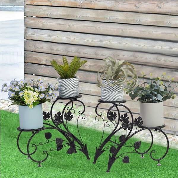 2Tier Metal Plant Pot Stand Heavy Duty Iron 4Potted Flower Planter Display Shelf