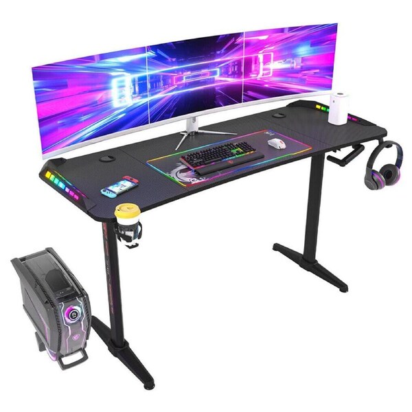 Height Adjustable Gaming Desk T-Shap Professional Gamer Table Office Workstation