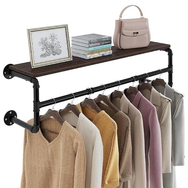 Industrial Pipe Clothing Rack Heavy Metal Clothe Rail Hanging Rack Display Shelf