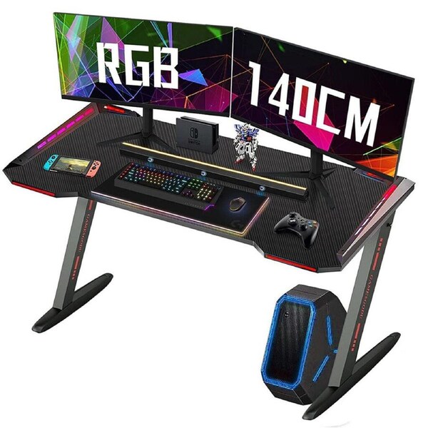 140CM Extra Large Pro Gaming Desk Home Office PC Computer Desk w/ RGB LED Lights