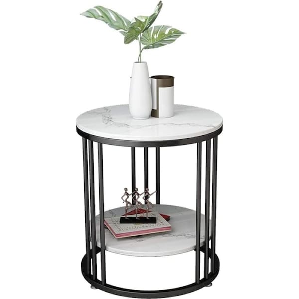 Heavy Duty Marble Side End Table Coffee Table Flower Tray Open Shelf Nightstand