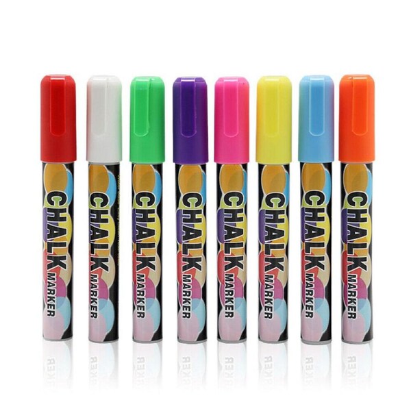 8x Liquid Chalk Markers Pens For AD Blackboard Black Signs Chalk Board LED Glass