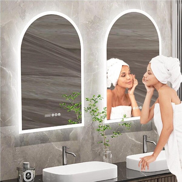 Arch Dimmable Led Bathroom Vanity Mirror w Antifog Temperature Date Time Display
