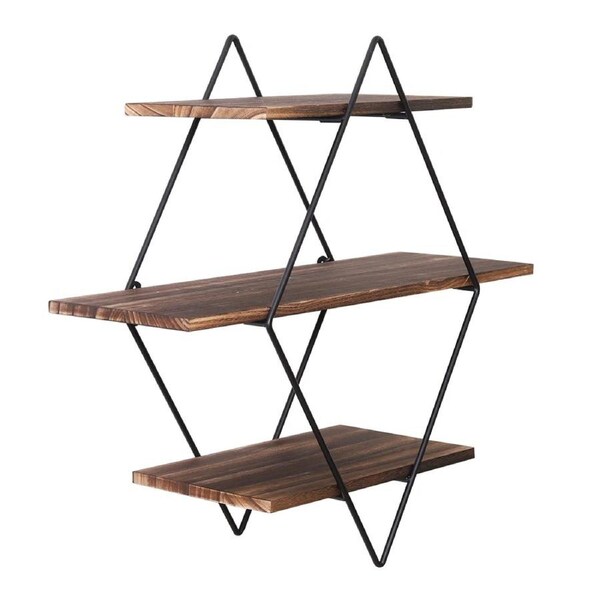 Industrial Wood Metal Floating Wall Mounted Shelves Rack Hanging Storage Display