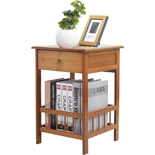 2 Tier Classic Bedside Table Drawer Side Table Living Room Coffee Tea End Table