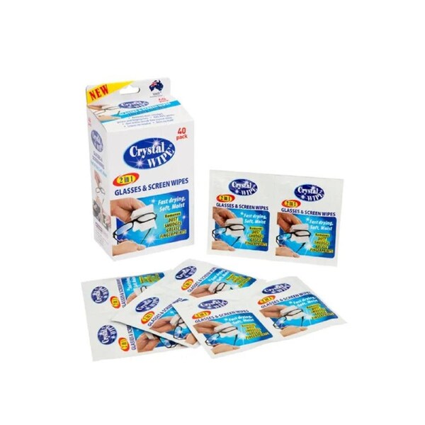 Crystal Wipes Glasses & Screen Wipes Soft Microfibre Lens Cleaner Cloth Watch - 40 Pack