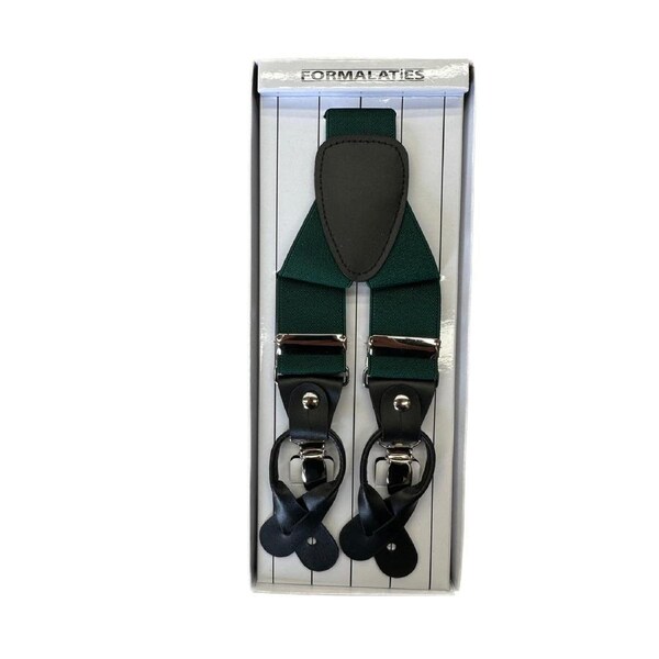 Mens Premium Convertible Suspenders Braces Clip On Elastic Y-Back Traditional - Bottle Green
