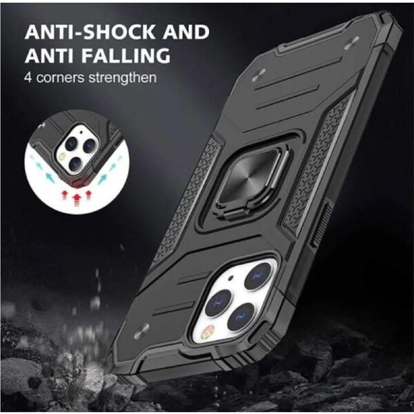 Black Shockproof Ring Case Stand Cover for iPhone 12 Pro