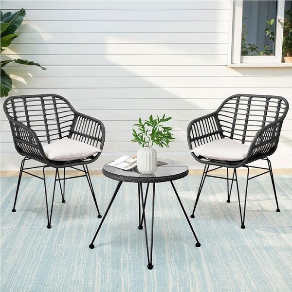Gardeon 3PC Outdoor Furniture Bistro Set Lounge Setting Table Chairs Cushion Patio Grey