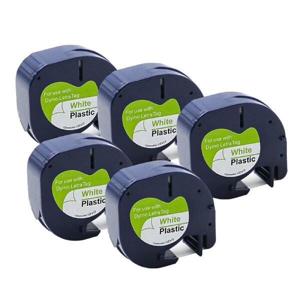 5PK Compatible Dymo LetraTag Refills 91331 Plastic Label Tape LT-100H 12mm x 4m