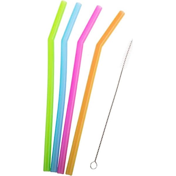 4pc Appetito Translucent Silicone Reusable/Washable Bent Drinking Straws w/Brush