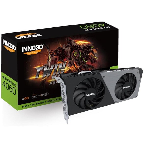 INNO3D nVidia GeForce RTX 4060 TWIN X2 8G GDDR6, 2460MHz Boost Clock, RAM 17Gbps, 3xDP+HDMI, 250x118x42mm (4060)