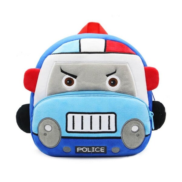 Nevenka Police Car Toddler Cartoon Cute Plush Backpack for School Travel for 2-4 Years