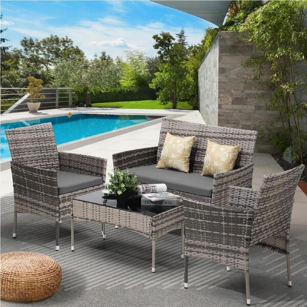 Livsip Outdoor Furniture 4-Piece Lounge Setting Chairs Table Wicker Set Patio